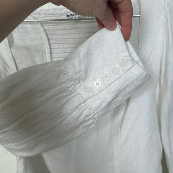 Reformation White Square-Neck Linen Blouse with Puff Sleeves - Picture 2 of 2
